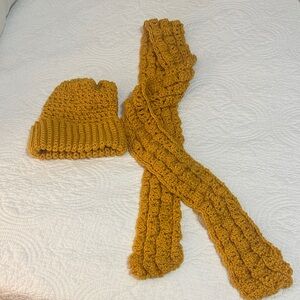 HANDMADE Cozy Mustard Knit Hat and Scarf Set